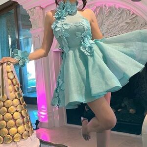 Zimmermann Aqua Blue Floral Mini Dress sz AU0